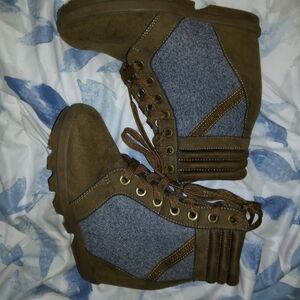 Brown and Gray Women's Combat Boots